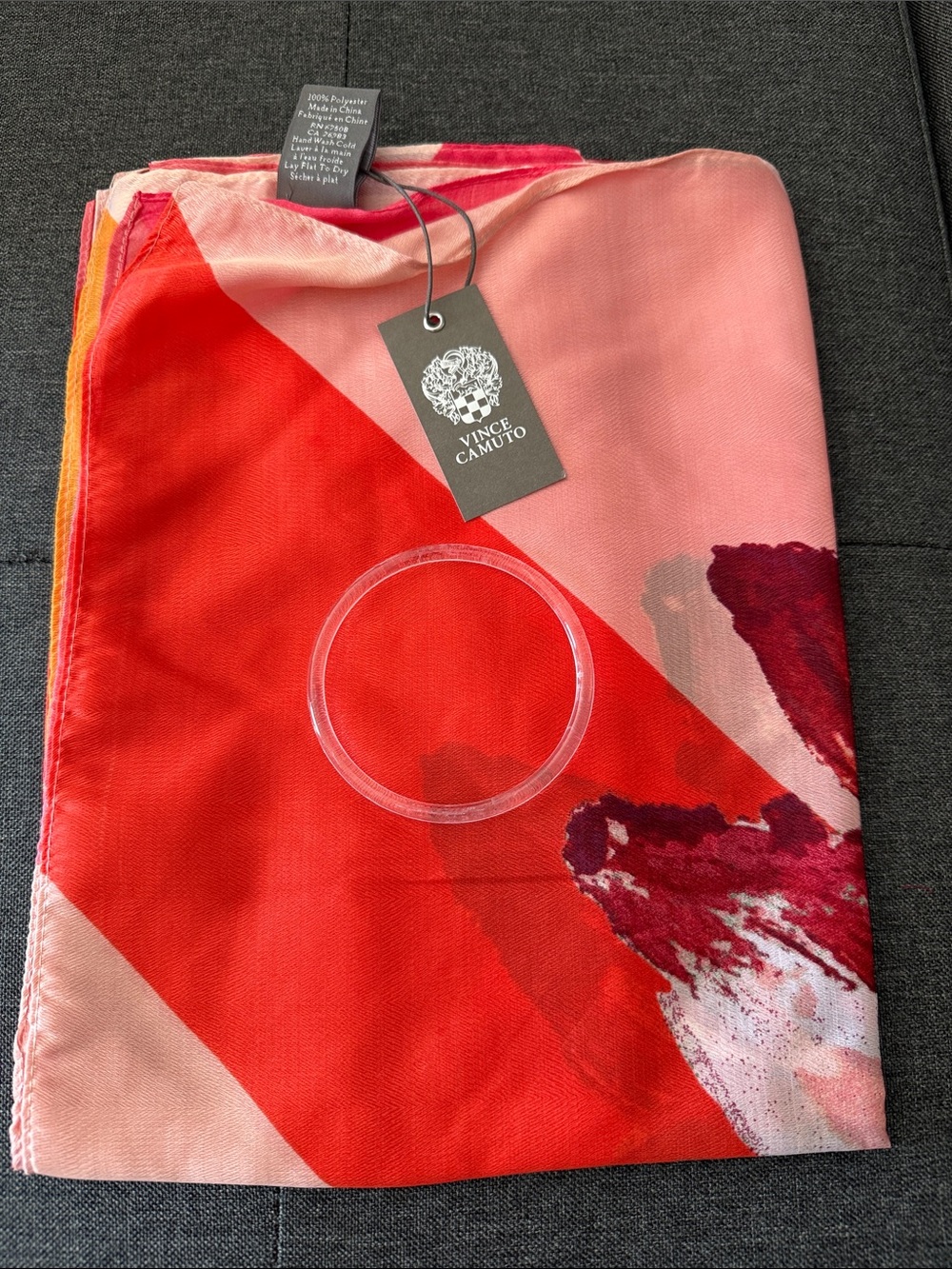 Vince Camuto Red and Pink Floral-Accent Silk-Feel Scarf